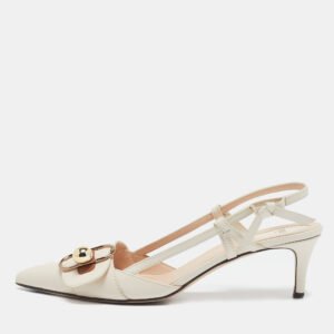Fendi Cream/Brown Leather Buckle Strap Slingback Pumps Size 41