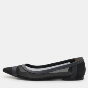 Fendi Black/Blue Mesh And Leather Colibri Ballet Flats Size 37