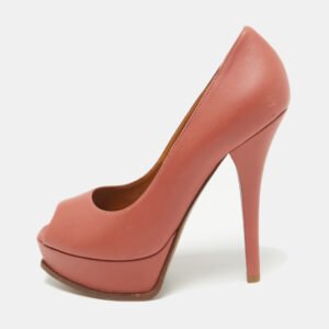 Fendi Pink Leather Fendista Peep Toe Platform Pumps Size 40