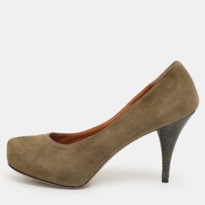 Fendi Green Suede Zucca Heel Platform Pumps Size 39.5