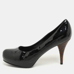 Fendi Black Patent Leather FF Heel Platform Pumps Size 39