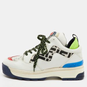 Fendi Multicolor Leather and Mesh FF Chunky Lace Up Sneakers Size 38