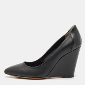 Fendi Black Leather Wedge Pumps Size 36