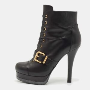 Fendi Black Leather Lace Up Ankle Length Boots Size 36