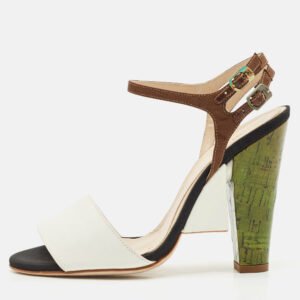 fendi multicolor fabric and leather fantasia ankle strap sandals size 36