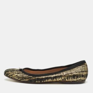 Fendi Gold/Black Textured Suede FF Charm Ballet Flats Size 39