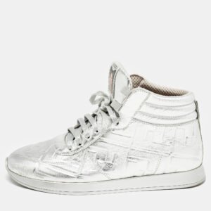 Fendi X Nicki Minaj Silver Laminated Leather High Top Sneakers 38.5