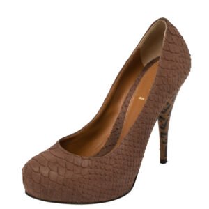 Fendi Brown Python Embossed Leather Superstar Platform Pumps Size 38.5