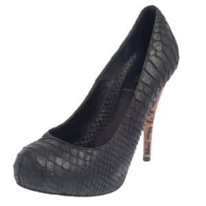 Fendi Black Python Embossed Leather Zucca Print Heel Pumps Size 37