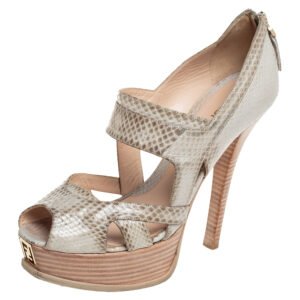 Fendi Grey Python Peep Toe Platform Pumps Size 39