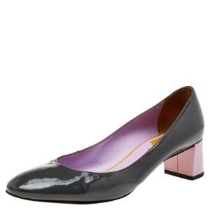 Fendi Grey/Purple Patent Leather Block Heel Pumps Size 37