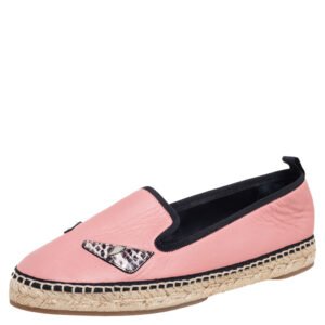 Fendi Pink Leather Bug Eye Espadrille Flats Size 37.5