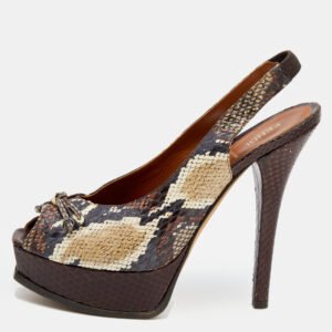 Fendi Multicolor Python Fendista Peep Toe Platform Slingback Pumps Size 41