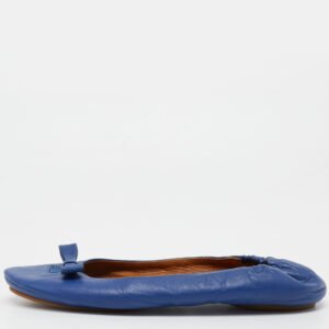 Fendi Blue Leather Let's Dance Bow Ballet Flats Size 39.5