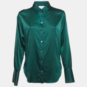 Frame Green Satin Silk Button Front Shirt XS