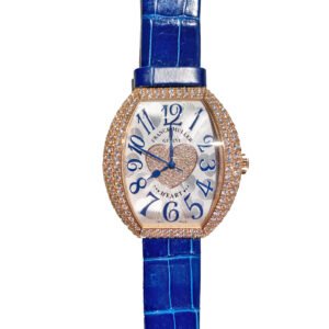 Franck Muller Silver 18K Rose Gold Leather Diamond Pave Heart 5000 H SC D3 1P Women's Wristwatch 39mm