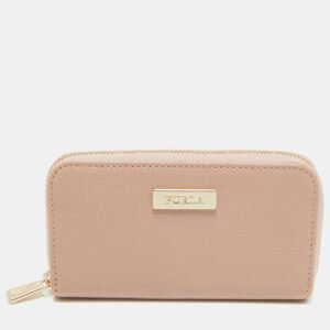 Furla Pink Leather Zip Around Key Case
