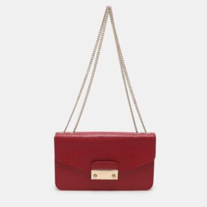 luxury-women-furla-used-handbags-p1112808-002 Furla Red Leather Metropolis Chain Shoulder Bag