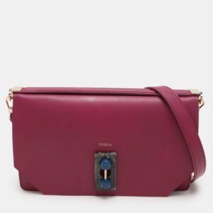 luxury-women-furla-used-handbags-p1112829-001 Furla Magenta Leather Embellished Flap Shoulder Bag