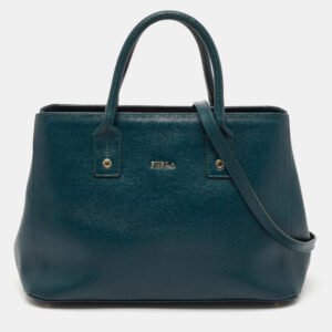 Furla Teal Green Leather Linda Tote