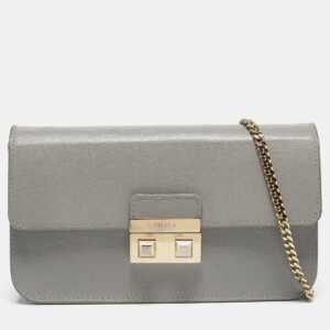 Furla Grey Saffiano Leather Mini Metropolis Crossbody Bag