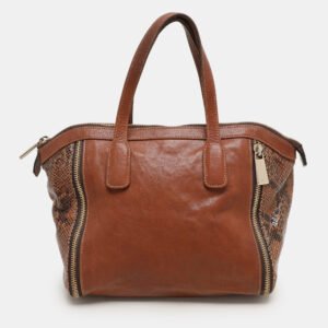 Furla Brown Leather Zip Detail Satchel