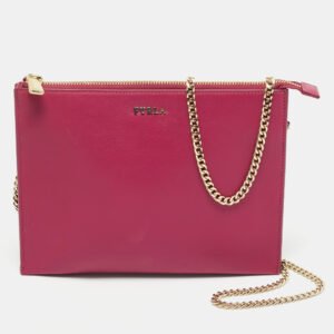 Furla Fuchsia Leather Flat Chain Clutch