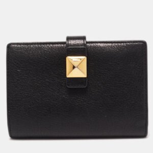 Furla Black Leather Stud Flap Compact Wallet