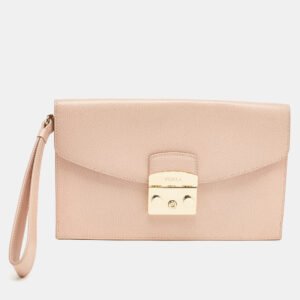 Furla Pink Leather Metropolis Envelope Wristlet Clutch