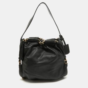 luxury-women-furla-used-handbags-p931270-011 Furla Black Leather Chain Detail Hobo