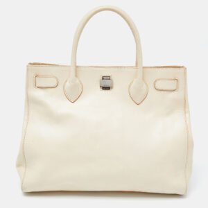Furla Cream Leather Twist Lock Tote