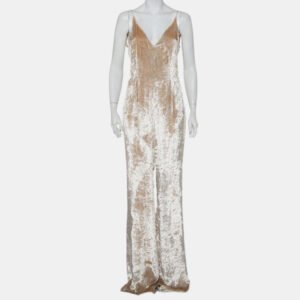Gabriela Hearst Beige Patterned Velvet Catherine Jumpsuit M