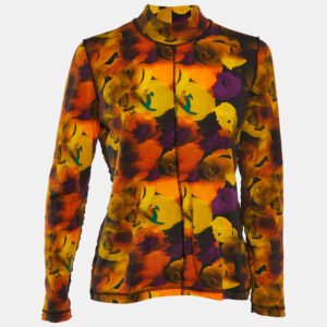 Ganni Orange Printed Jersey Turtle Neck T-Shirt L
