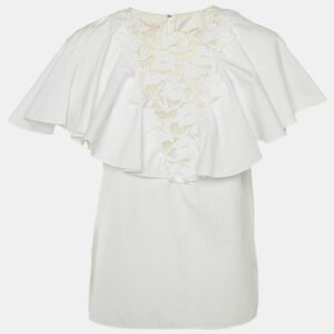 Giambattista Valli White Lace Trim Cotton Ruffled Top M