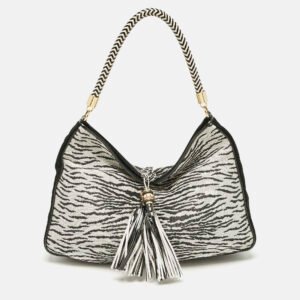 luxury-women-gianfranco-ferre-used-handbags-p1113867-006 Gianfranco Ferre Black/White Zebra Effect Straw Tassel Hobo