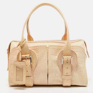 Gianfranco Ferre Beige Alligator Embossed Leather Boston Bag