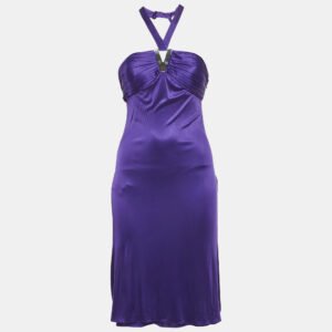 Gianni Versace Purple Jersey Pleated Midi Dress M