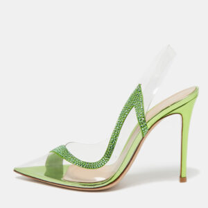gianvito rossi transparent/green pvc and suede embellished hortensia pumps size 39.5