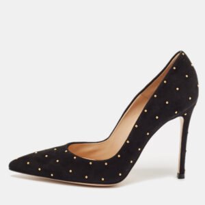 Gianvito Rossi Black Studded Suede Pointed-Toe Pumps Size 36