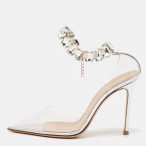 Gianvito Rossi Transparent PVC Crystal Embellished Ankle Strap Pumps Size 35