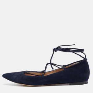 Gianvito Rossi Navy Blue Suede Femi Ankle Tie Ballet Flats Size 39.5