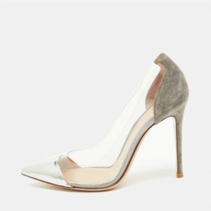 Gianvito Rossi Grey/Silver Suede and PVC Plexi Pointed Toe Pumps Size 38