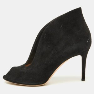 Gianvito Rossi Black Suede Vamp Peep Toe Ankle Booties Size 38.5