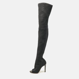 Gianvito Rossi Black Knit Fabric Over The Knee Boots Size 38
