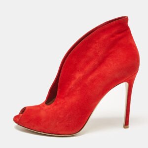 Gianvito Rossi Red Suede Vamp Peep Toe Pumps Size 39