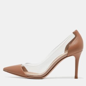 Gianvito Rossi Beige Leather and PVC Plexi Pumps Size 36.5