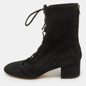 Gianvito Rossi Black Suede Lace Up Mid Calf Boots Size 39