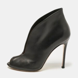 Gianvito Rossi Black Leather Peep Toe Vamp Ankle Boots Size 37
