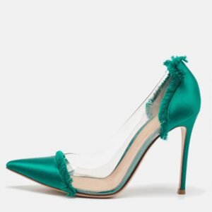 Gianvito Rossi Green/Transparent PVC and Satin Plexi Pointed Toe Pumps Size 39