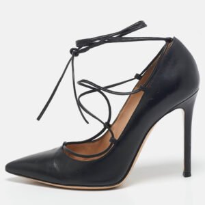 Gianvito Rossi Black Leather Femi Lace-Up Pumps Size 38.5